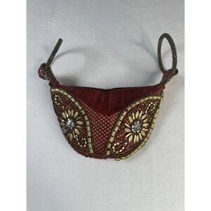 Beaded Evening Clutch Red Gold Embellished Zipper Closure Handle Bag‎